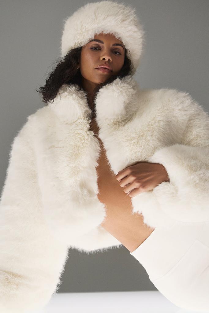 Alo Opulent Faux Fur Cropped Jacket - Ivory - Jackets - Free