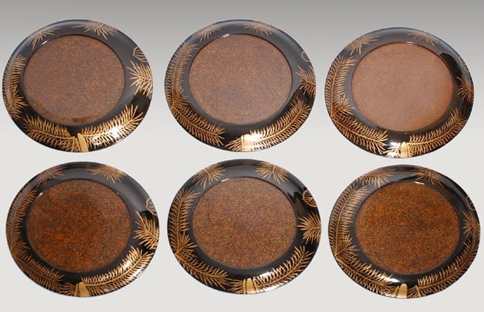 松椿蒔絵八寸丸盆 8枚 江戸から明治頃 | 古美術ささき