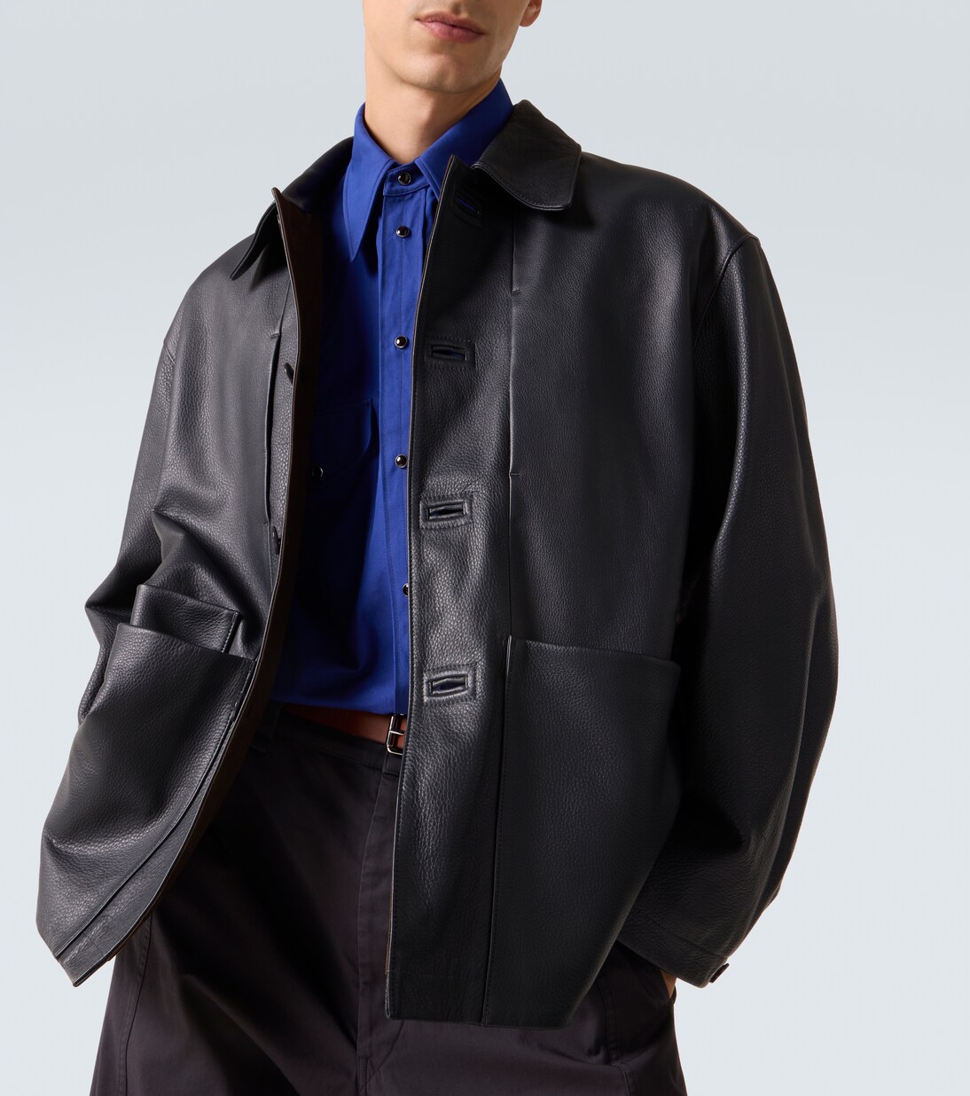 Leather jacket in grey - Lemaire | Mytheresa
