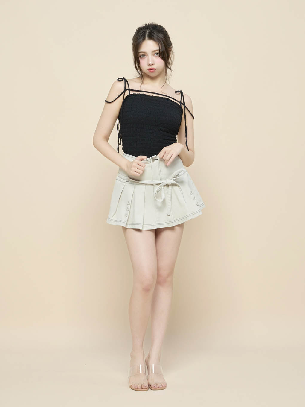 ANDMARY】Shirring ribbon camisole