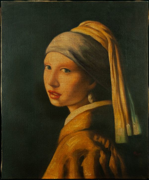 ○ヨハネス・フェルメール○油絵 手描き《真珠の耳飾りの少女》表