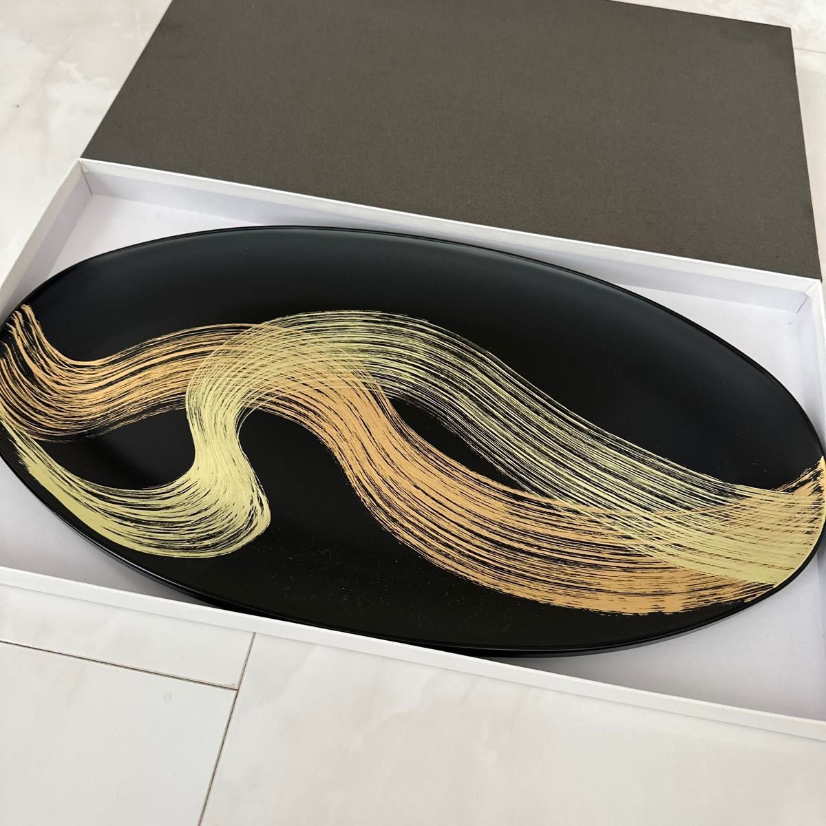 新品 宮内庁御用達 山田平安堂 龍シリーズ オーバルプレート 龍水 漆器