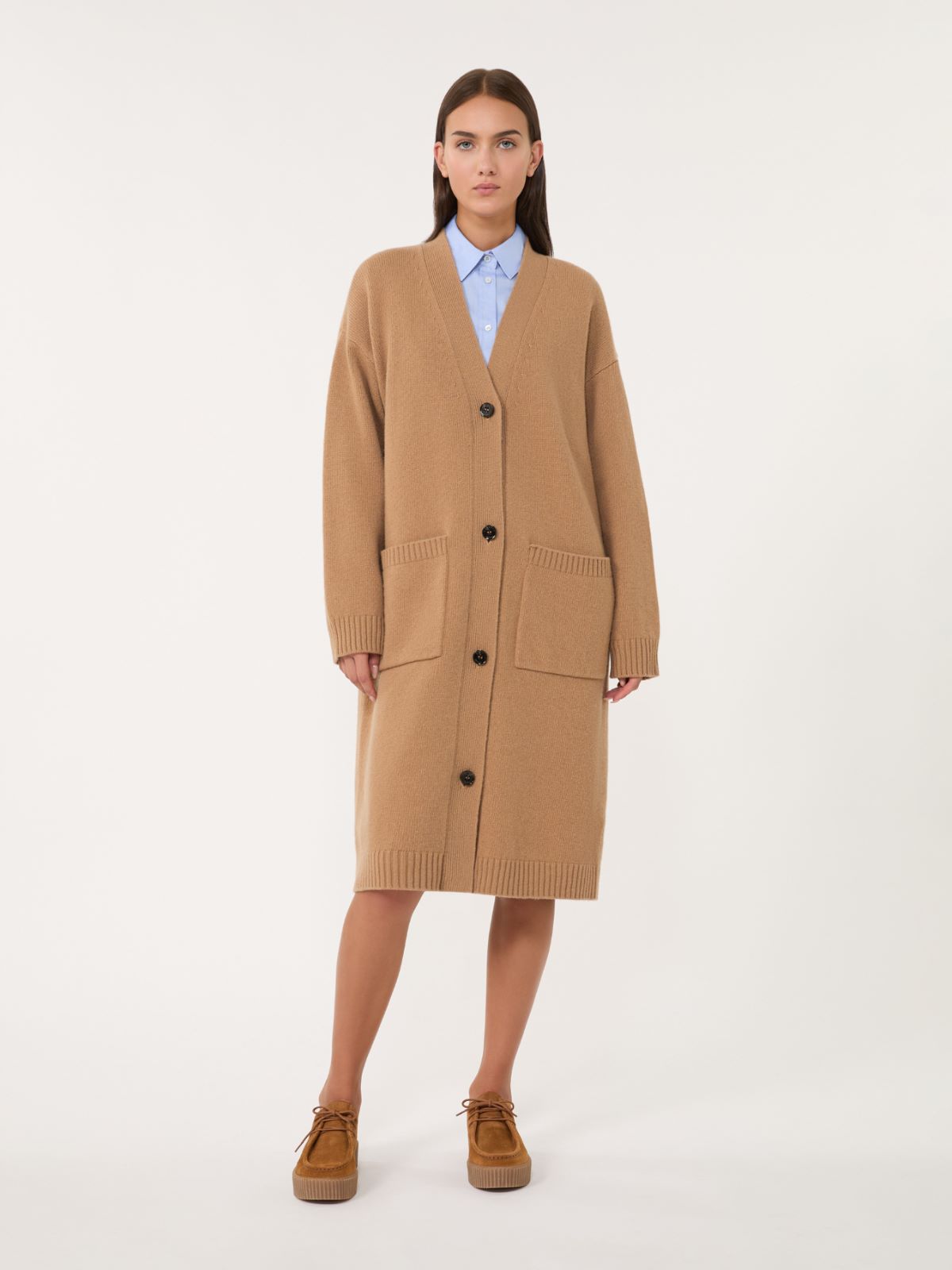 Long wool knit cardigan, camel | Weekend Max Mara