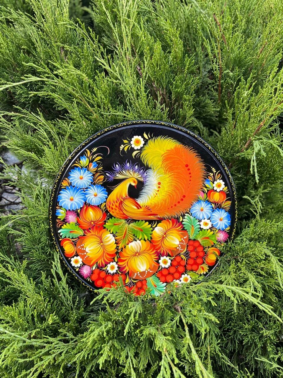 ペトリキウカ塗りのプレート（ホロベッツ）25cm | ウクライナ刺繍と