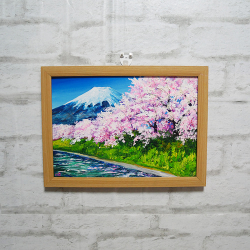 油絵 絵画 【桜並木と富士山】 絵画 HR 通販 15414867｜Creema