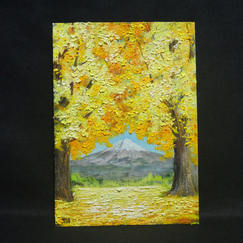 油絵 油彩 油彩画 絵 絵画 【富士山と銀杏】 絵画 HR 通販 18764990