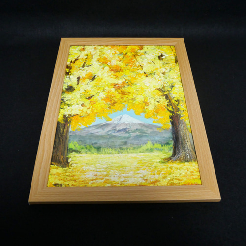 油絵 油彩 油彩画 絵 絵画 【富士山と銀杏】 絵画 HR 通販 18764990