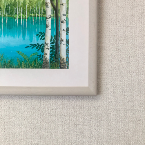 美瑛・青い池04」アクリル画 原画 風景画 額縁付 F4サイズ 絵画 Oni