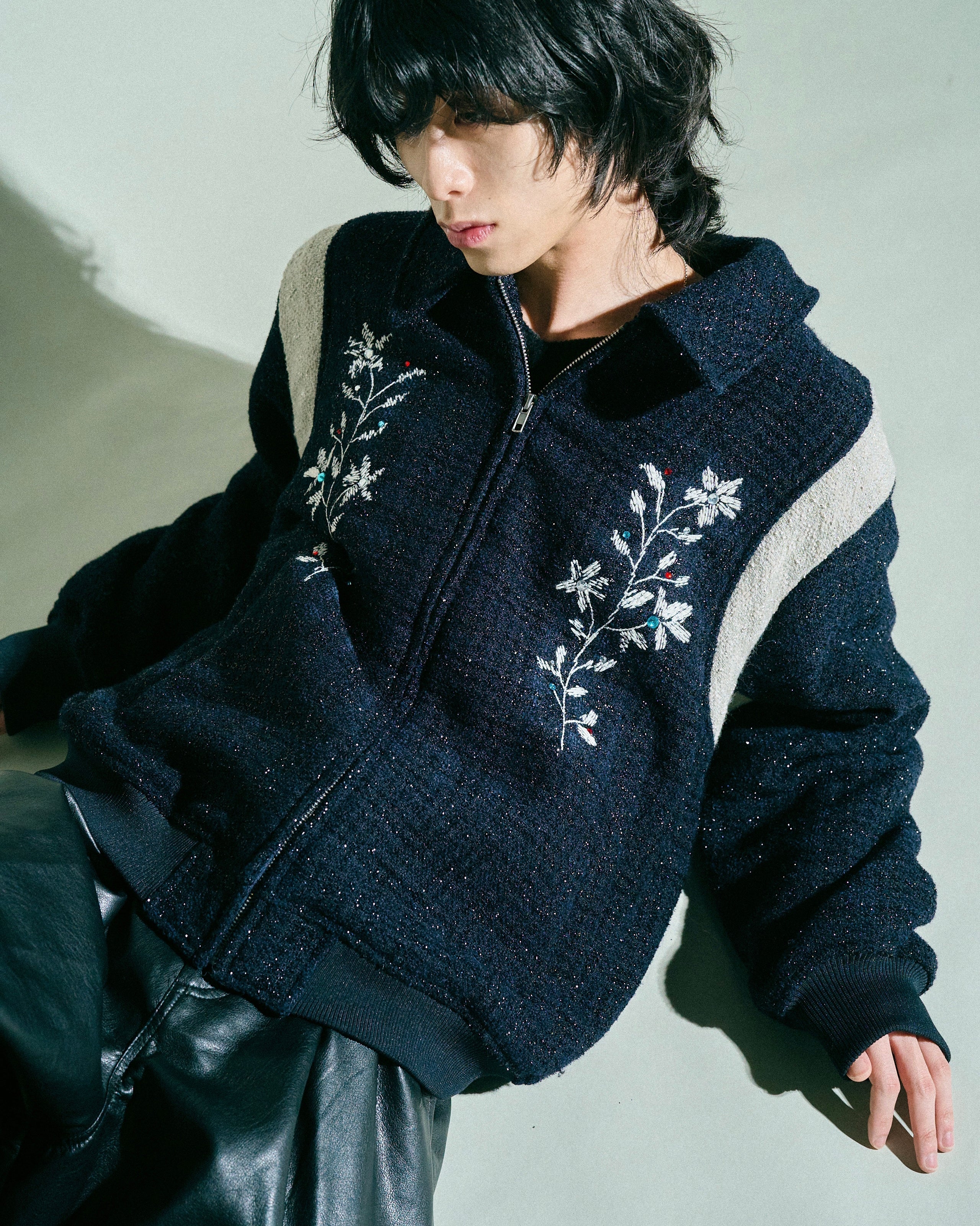 flower embroidery lame tweed varsity jacket – CAMPHOR WOOD