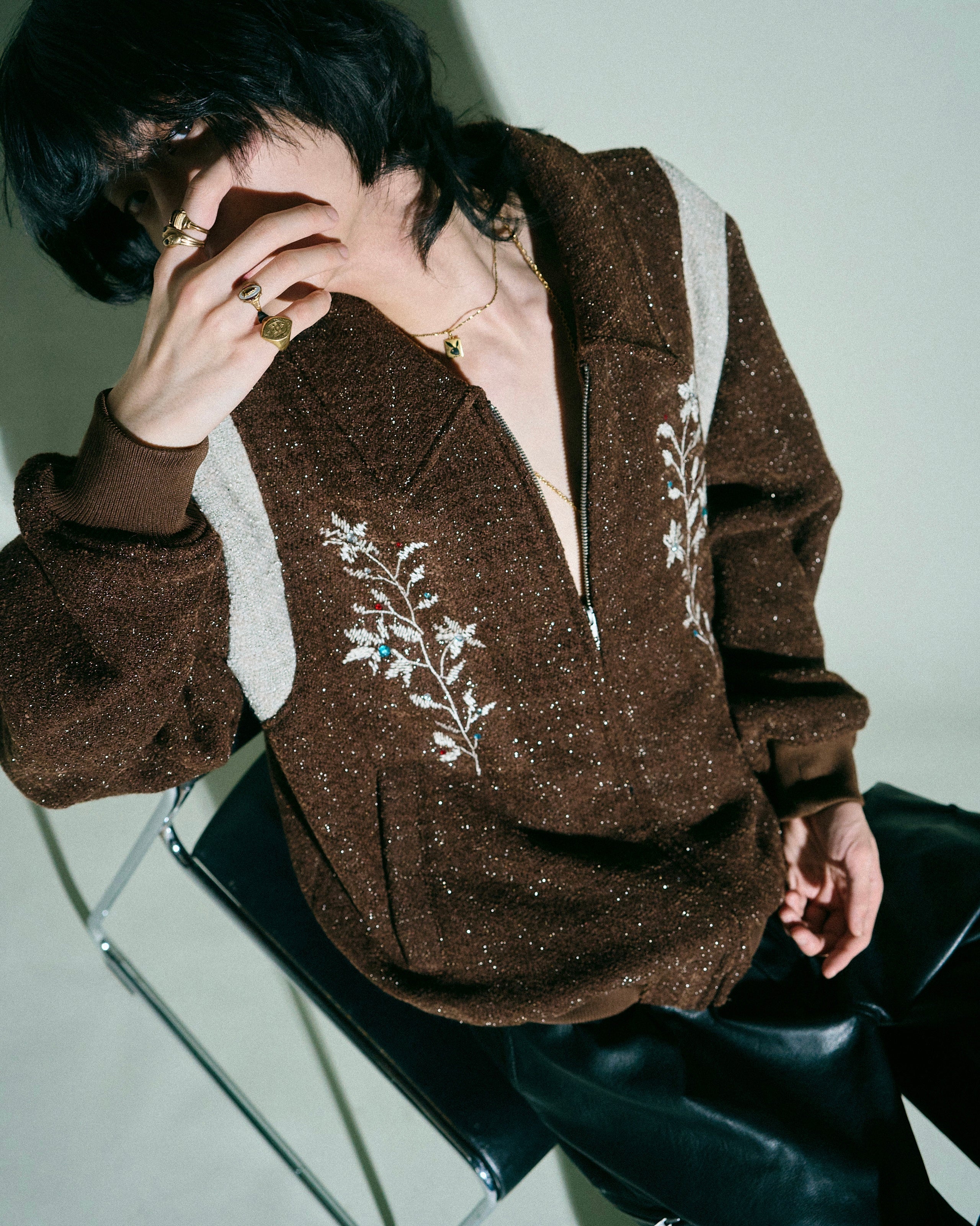 flower embroidery lame tweed varsity jacket – CAMPHOR WOOD