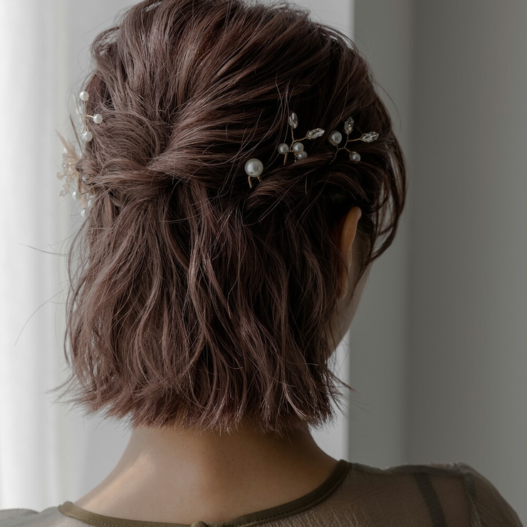 透かしフラワー＆パールヘアピンセット 4点セット ヘアアクセサリー