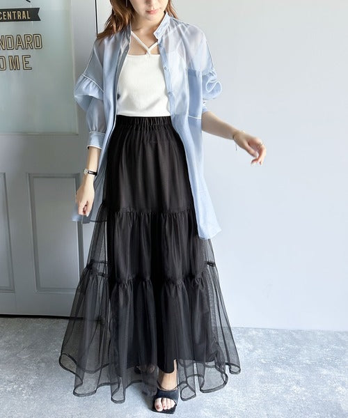 ふわっと愛らしく。チュールティアードロングスカート ce1260046