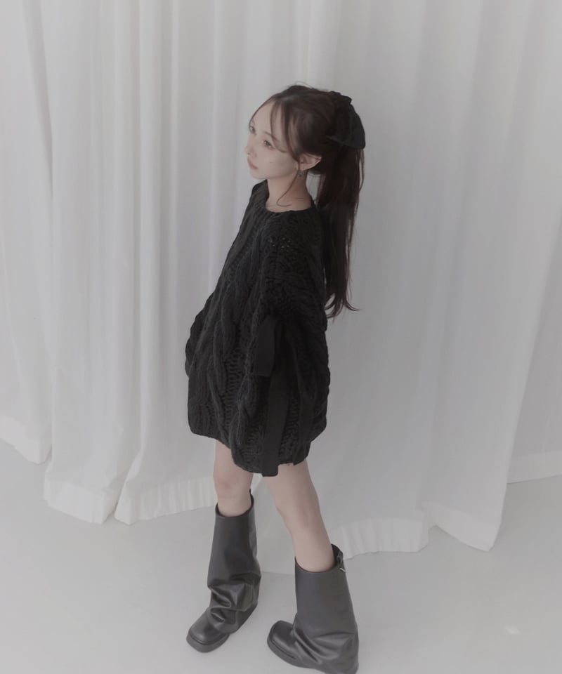 ハンドニッティングケーブルリボンニット/Hand-knitted Cable Ribbon K