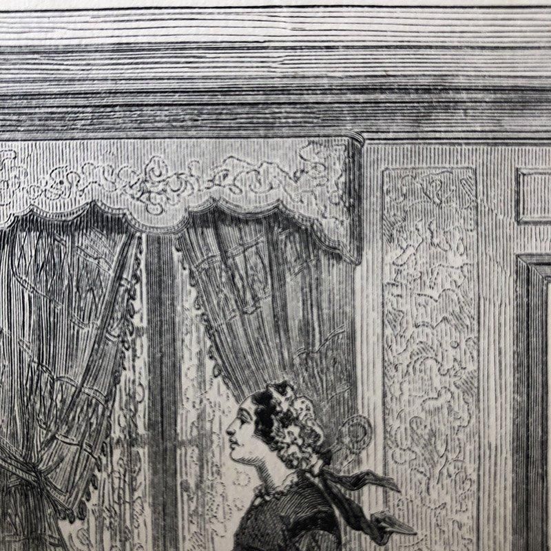 アンティーク フランス 18世紀 銅版画 婦人洋品店の風景