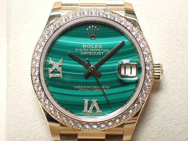 ロレックス デイトジャスト 31 マラカイト文字盤 VI/IXダイヤ ベゼル