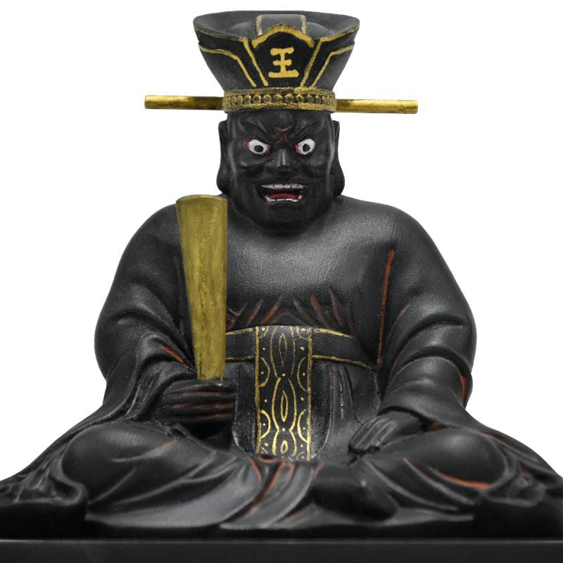 木彫り 仏像 【閻魔大王】 桧木 坐2.5寸 古色 総高約13cm : 海宇工芸館