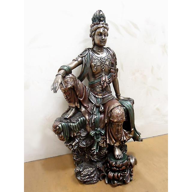 キャンペーンセール！即納！水月観音の半跏思惟像-鋳造ブロンズ風 彫像