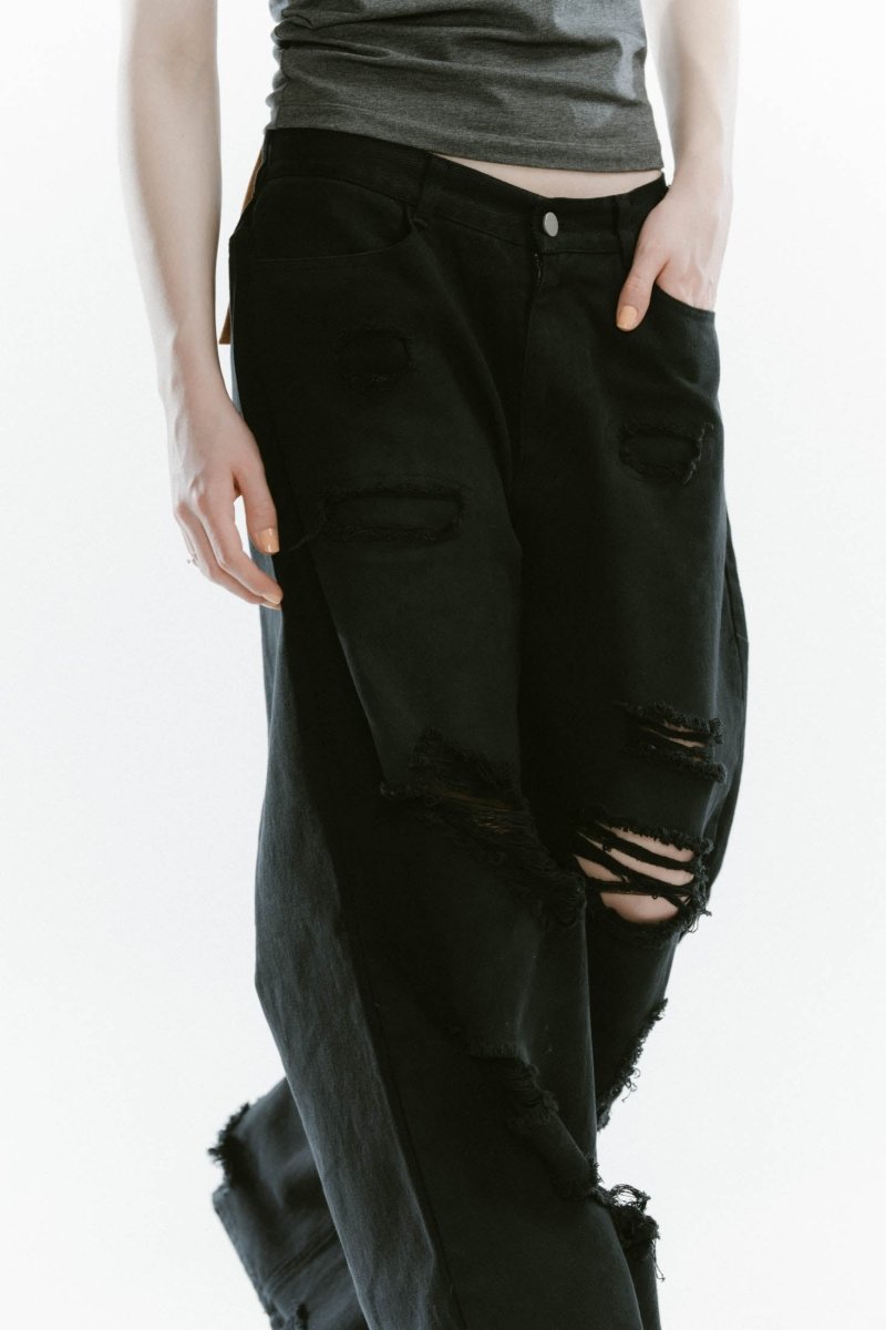damage denim pants(unisex)/blackblack | KNUTH MARF