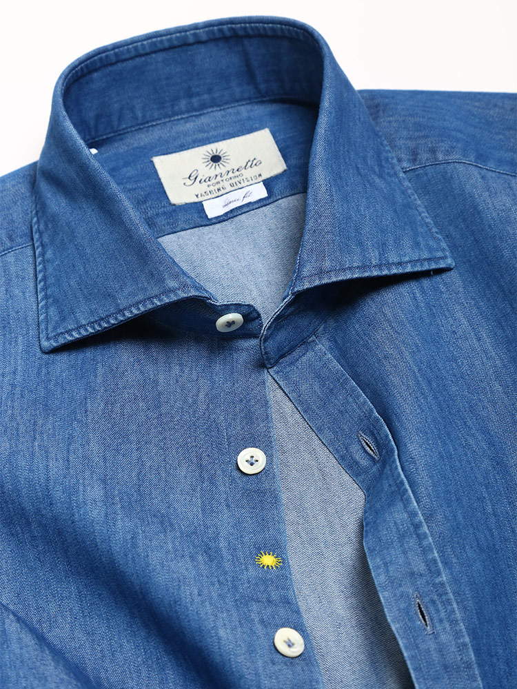 GIANNETTO (ジャンネット) 無地 ホリゾンタルカラー 長袖 デニムシャツ