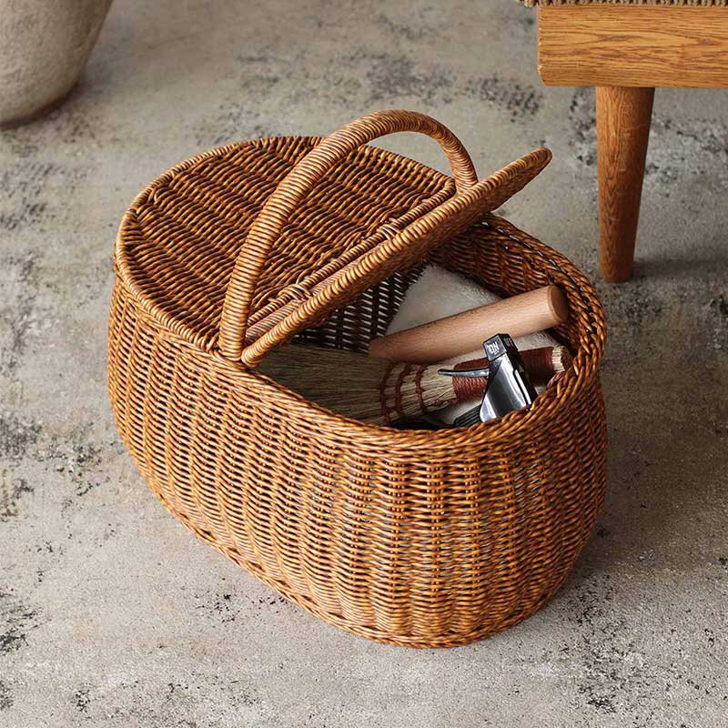 Creer ピクニックバスケット オーバル 洗える バスケット フタ付き 蓋