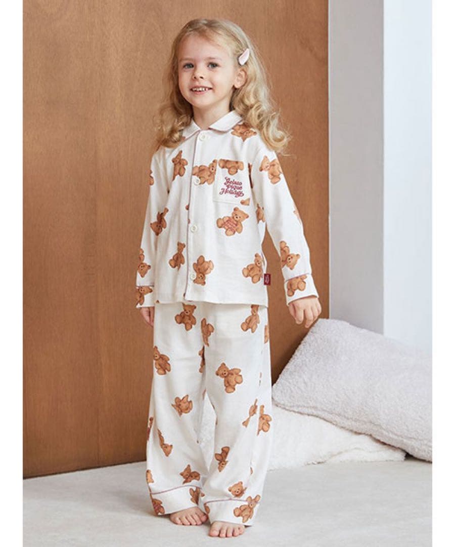 ジェラートピケ　100cm 新品　HOLIDAY ベア柄パジャマ　上下セット