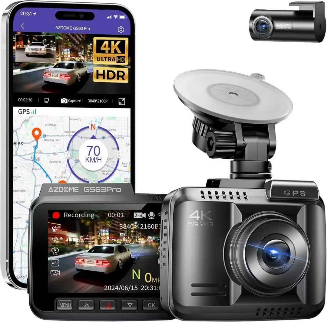 12. ドライブレコーダー 前後2カメラ 4K GPS WiFi 128GB内蔵