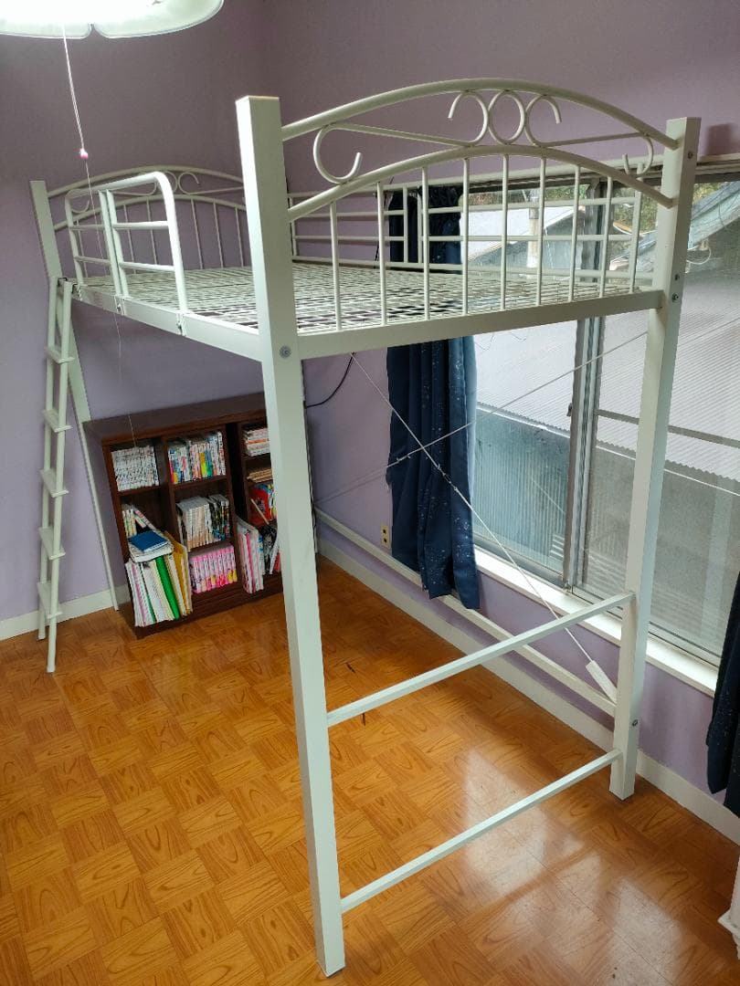 ホワイト ロフトベッド　パイプベッド　シングル ホワイト】ロフトベッド パイプベッド シングル ベッド デスク付