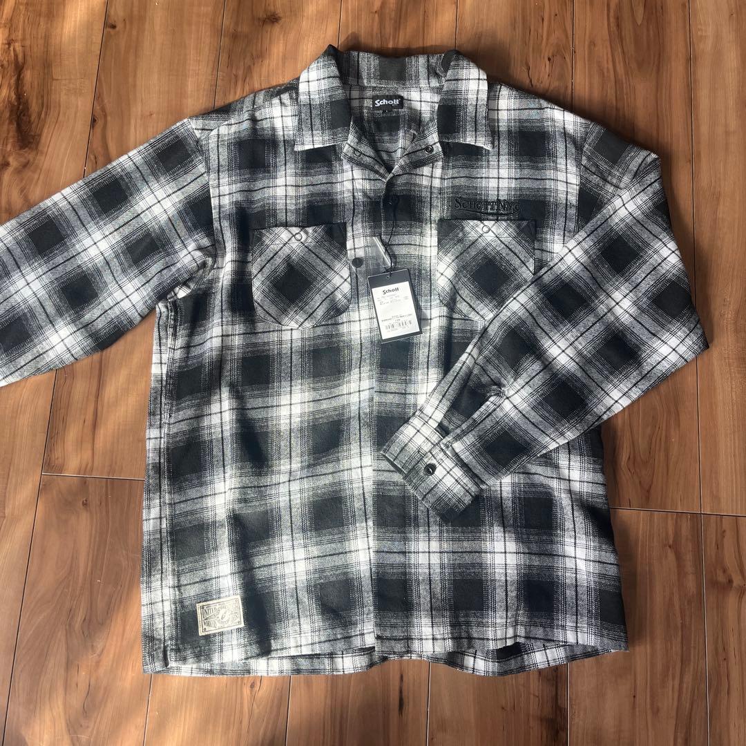 Schott ブラック/ホワイト チェックネルシャツ Lサイズ 送料無料】【Schott】LS OMBRE NEL SHIRT