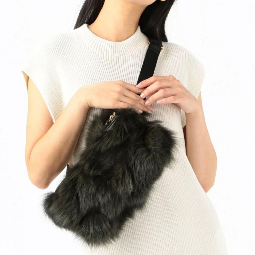 【美品】VIOLAd'ORO フォックスファー　レザー　ボディバッグ　グレー系