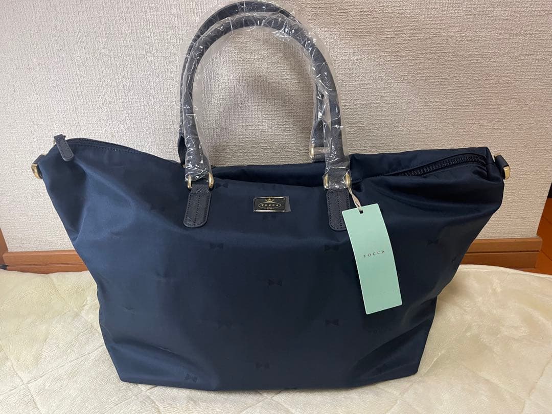 新品☆TOCCA ネイビー リボン柄 マザーズバッグ Fサイズ