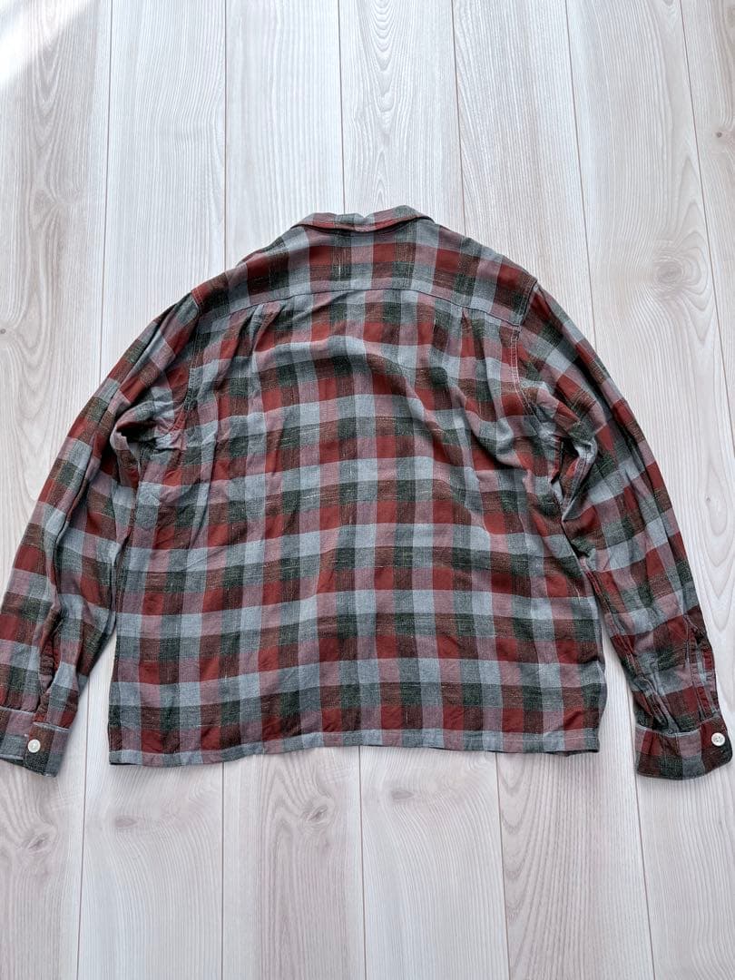 50s 60s コットン (レーヨン混？) チェック ビンテージ 開襟シャツ