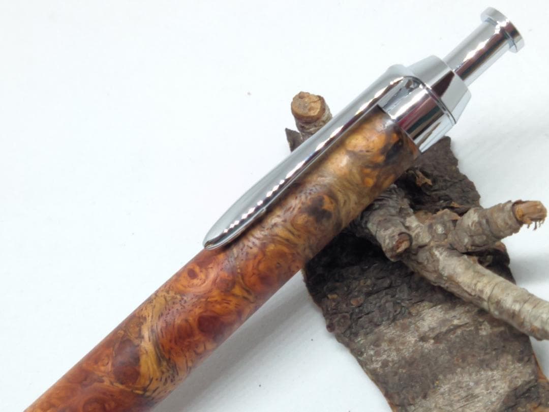 美しい紅白本花梨瘤】三神ボール1000金具 木軸 手作り 木のボールペン