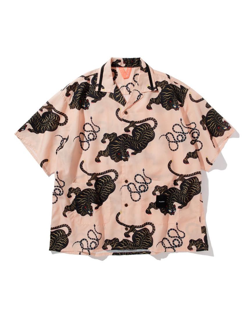 FLATLUX Bite Ss-Shirt Coral Lサイズ 柄シャツ 蛇