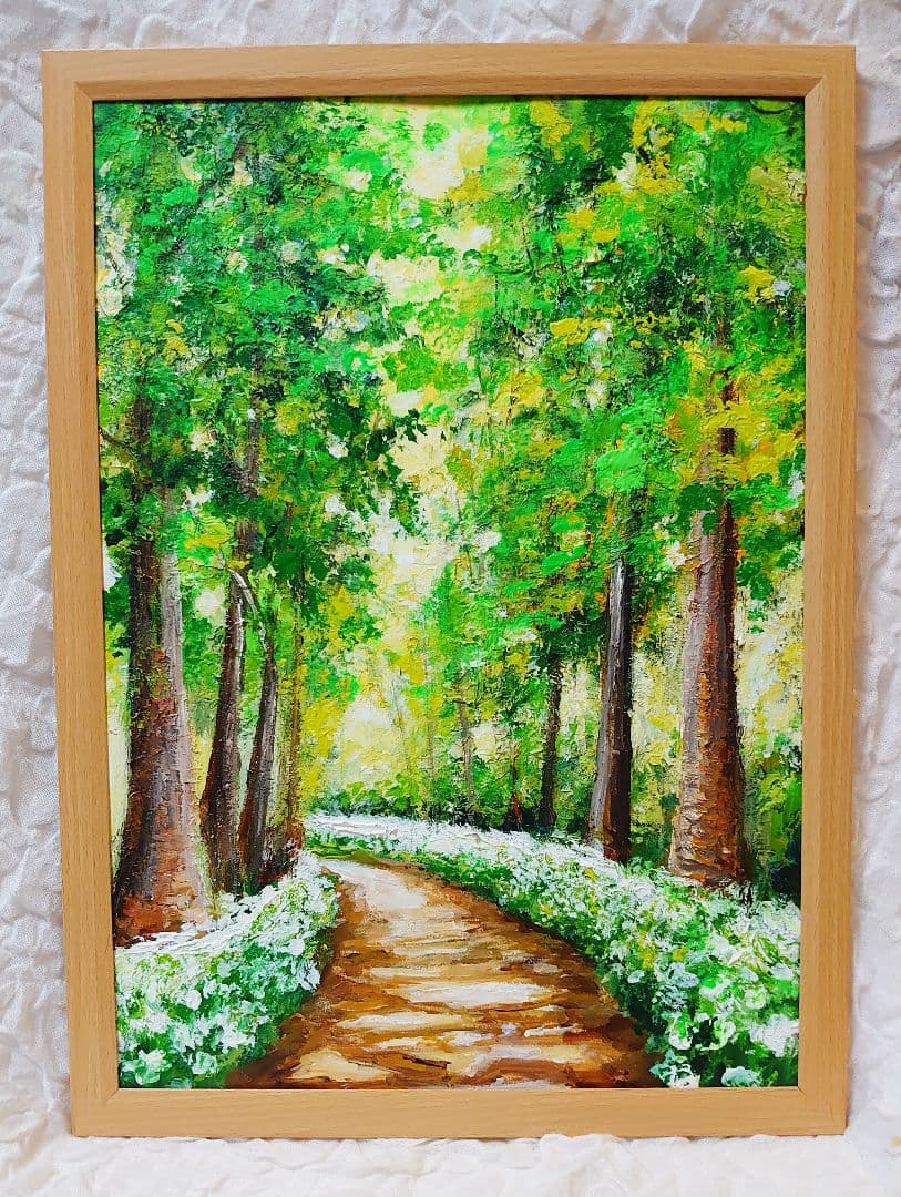 油絵 絵画 【森の白い花道】 油絵 絵画 【森の白い花道】 - メルカリ