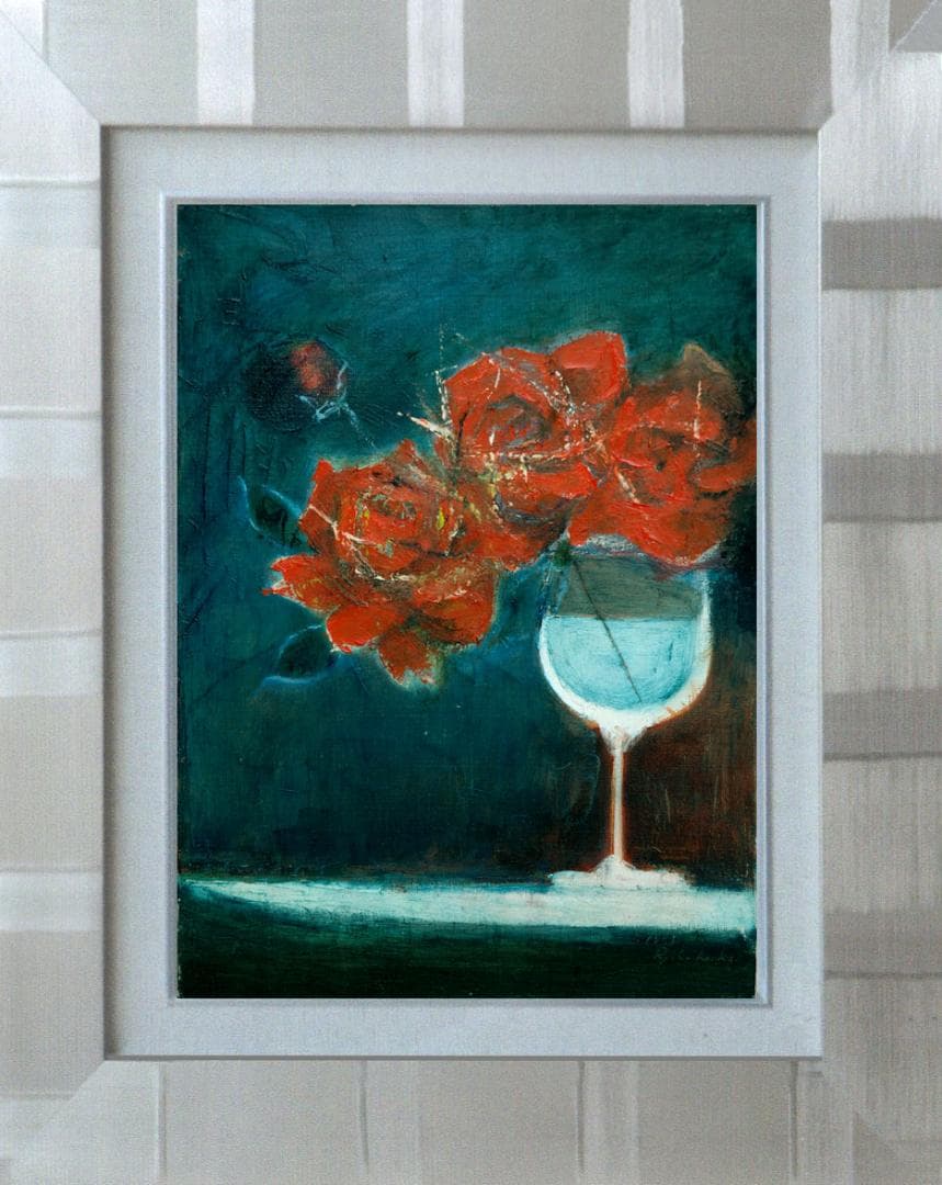 油絵 菅家令子 絵 絵画 インテリア 額付(銀) F4-070302 花 ばら 油絵 菅家令子 絵 絵画 インテリア 額付(銀) F4-070302 花 ばら