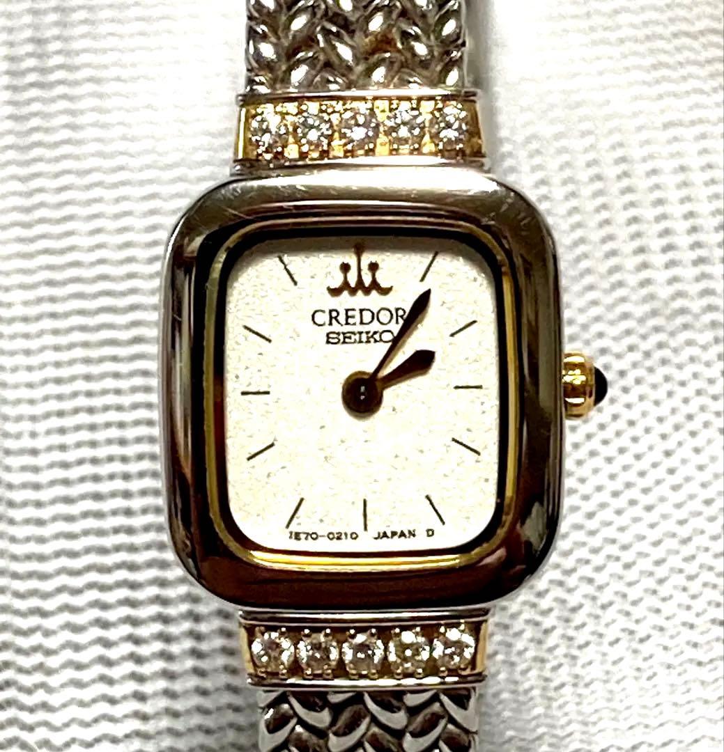 セイコー クレドール レディース腕時計18KT.SS 10Pダイヤ【稼働品】