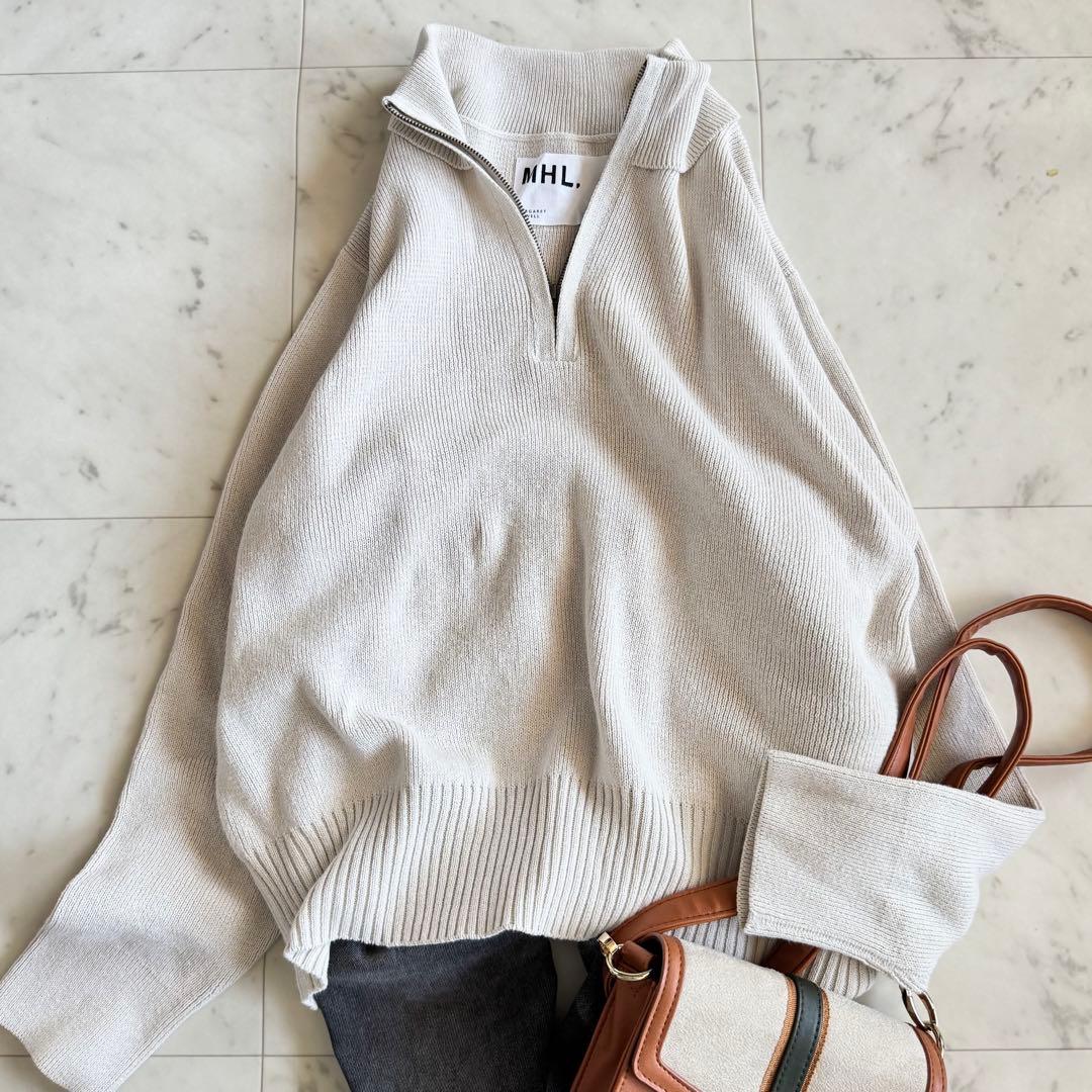 マーガレットハウエル　洗える　コットンニット　ハーフジップ　プルオーバー マーガレットハウエル 洗える コットンニット ハーフジップ プル