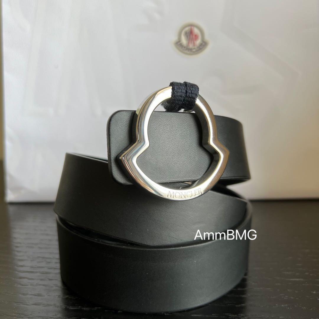 新品 Moncler モンクレール シルバー ロゴバックル ベルト メンズ48