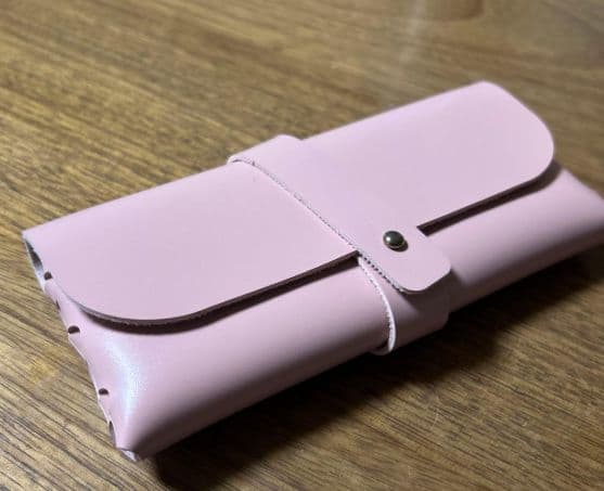 ピンク 合成皮革 メガネケース スナップボタン