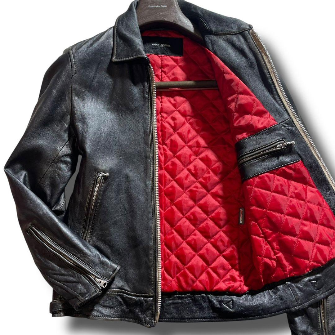 ナノユニバース シープレザー シングルライダース キルティング ブラック